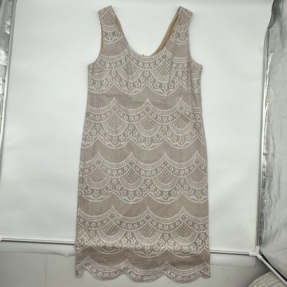 Damianou Size Large Beige Silver Metallic Sleeveless Great Gatsby Flapper Dress - Picture 1 of 9